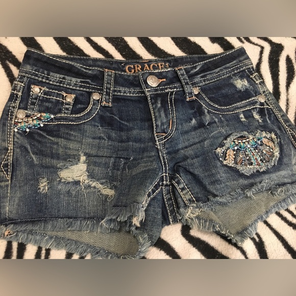 Grace Pants - Sparkly Rhinestone feather shorts